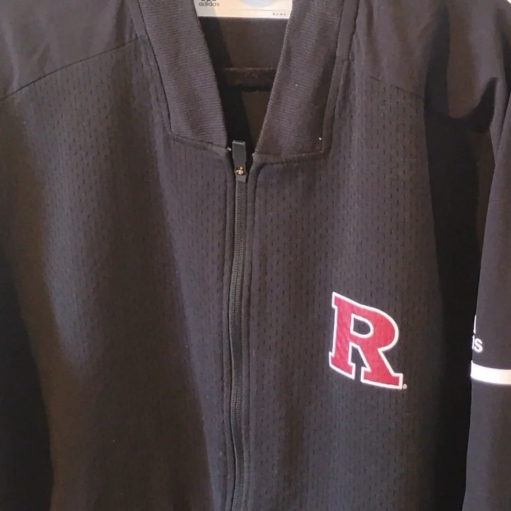 Adidas Rutgers Scarlet Knights Full Zip Jacket Mens 2XL Black‎ R Logo Athletic